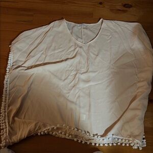 Elegant cream color Pom-Pom Trim Swim Coverup